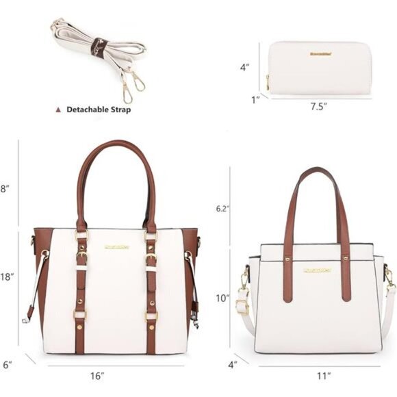 Montana West 3PCS Purses Women Tote Wallet Set Shoulder Bags Beige & Brown NEW - Picture 5 of 6